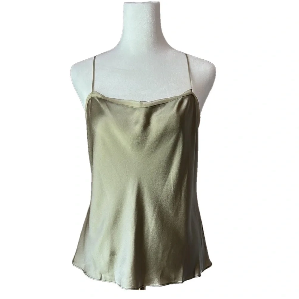 New! Vince Chiffon-Trim 100% Silk Camisole Adjustable Spaghetti Straps - Picture 1 of 8